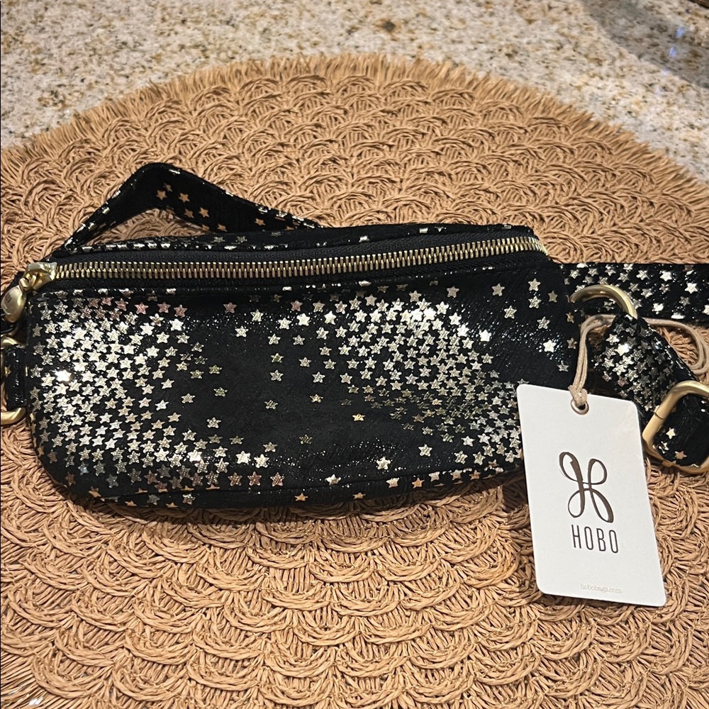 HOBO Black and Gold Star Patterned Hobo Bag